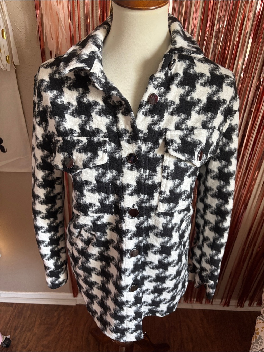 Jason Maxwell Black & White Houndstooth Button-Up Jacket